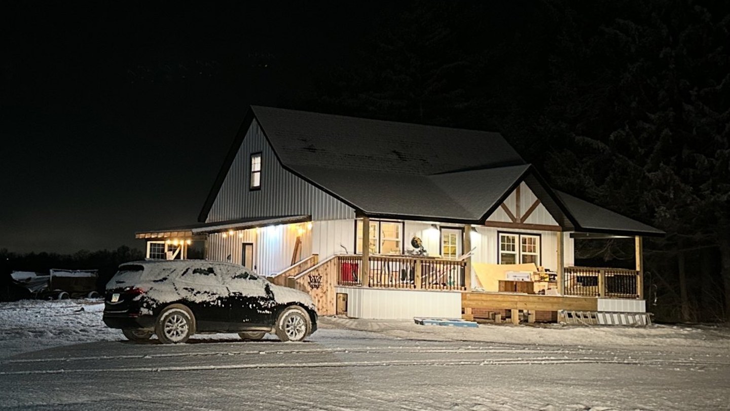 The farmhouse at night, nearly finished