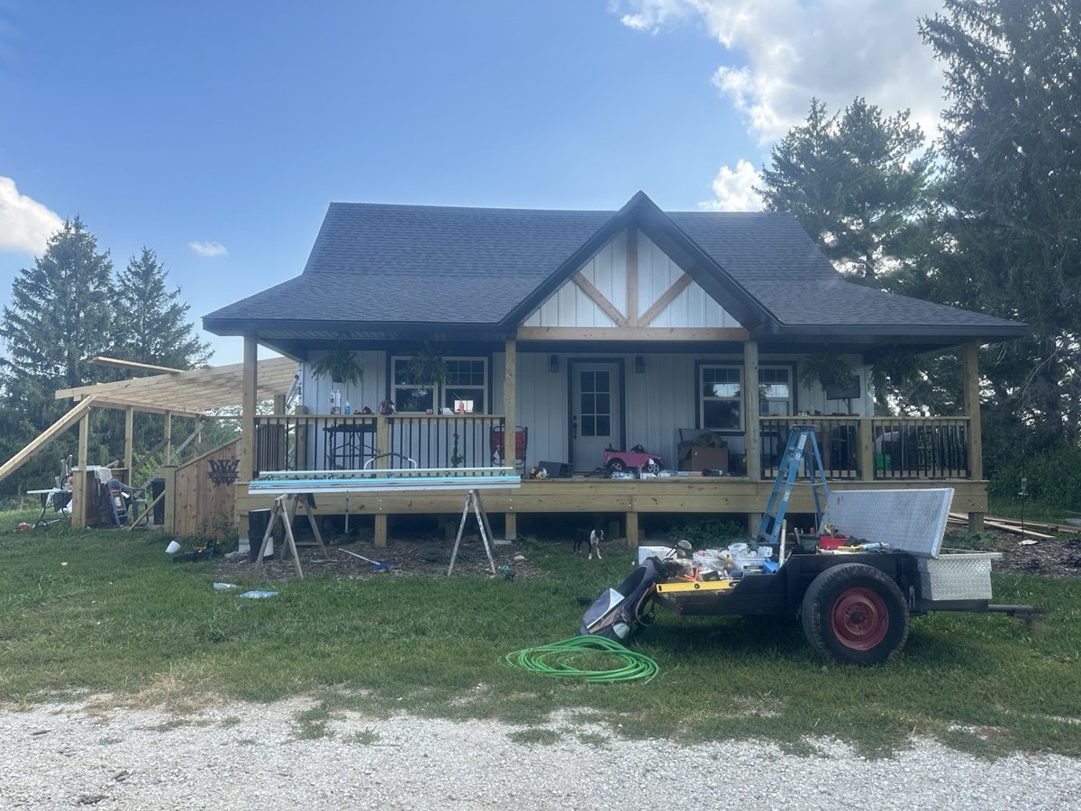 The farmhouse partway through the rebuild