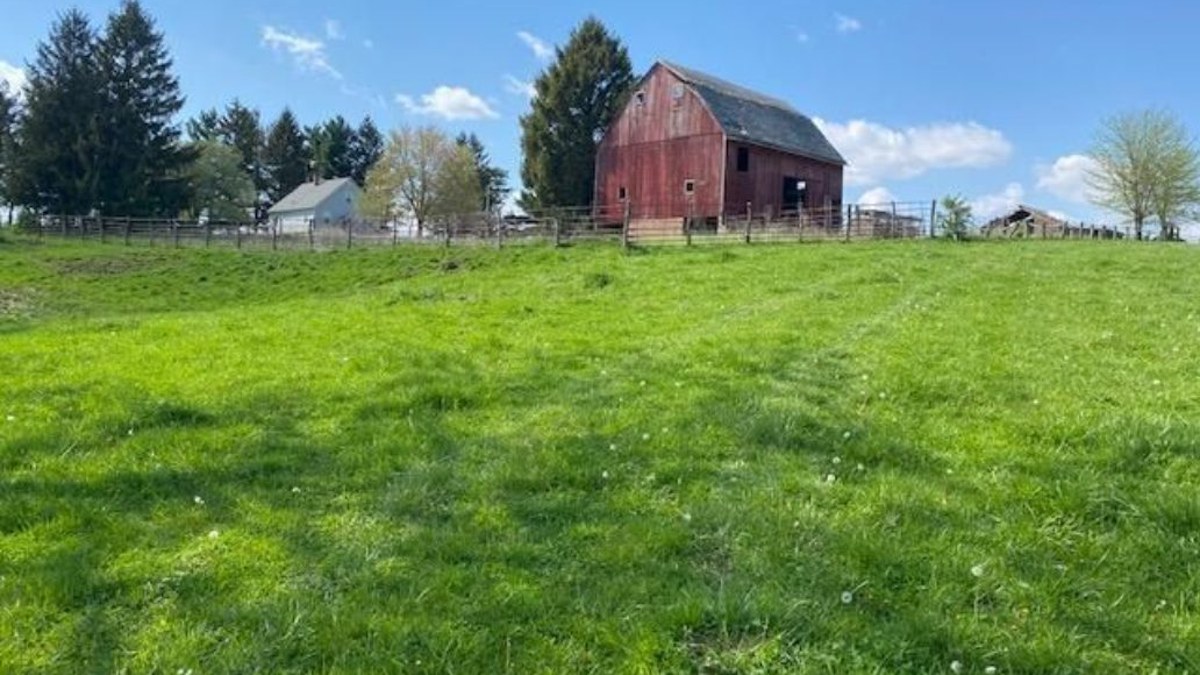 Red barn and green pasture
